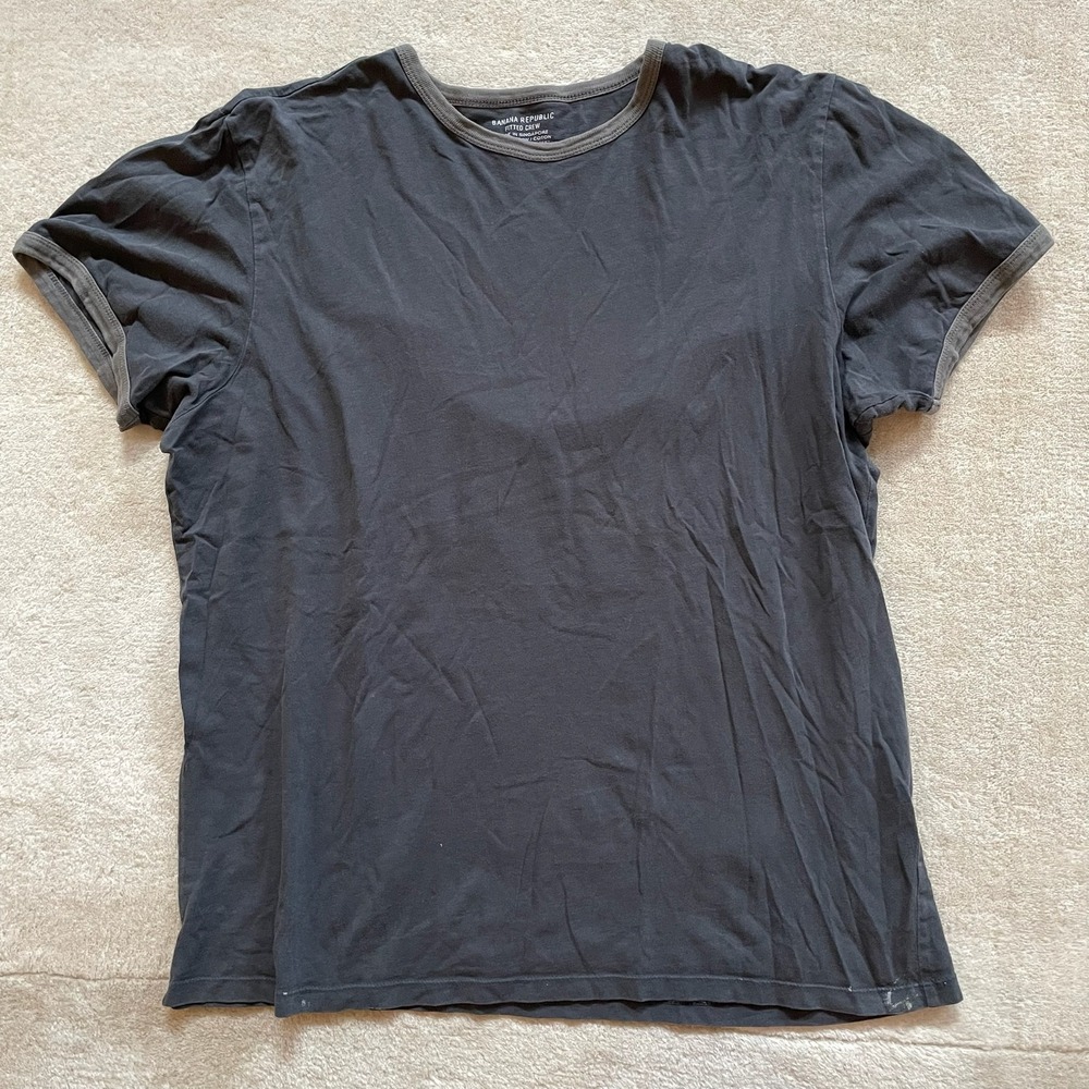 Banana Republic Mens Large Fitted Crew T-Shirt Gray 100% Cotton Short Sleeve Tee